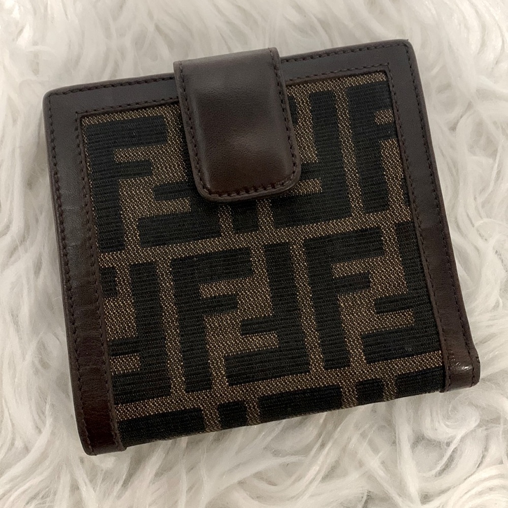 FENDI Zucca Dark Brown and Black Logo Canvas/Leather Wallet
